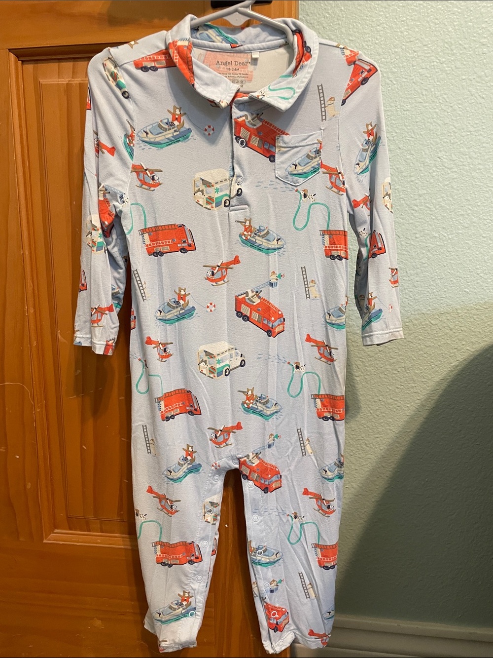 Angel Dear Light Blue Rescue Vehicle One-Piece Romper